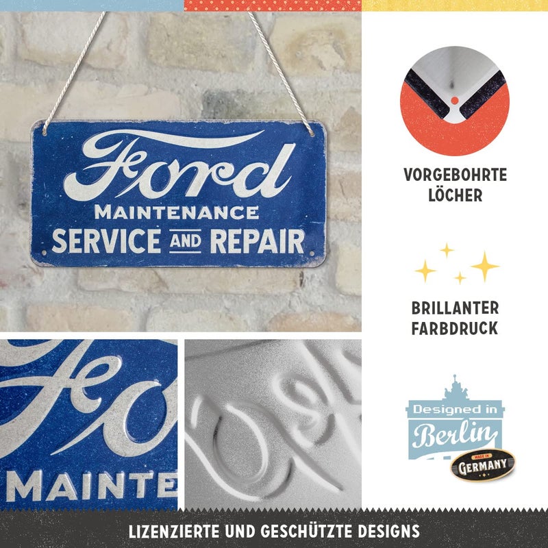 Nostalgic Art Nostalgic-Art Retro hanging sign, 3.9" x 7.9", Ford â€“ Service & Repair â€“ Gift idea for Ford fans, Official License Product (OLP), made of metal, vintage design - Image 2